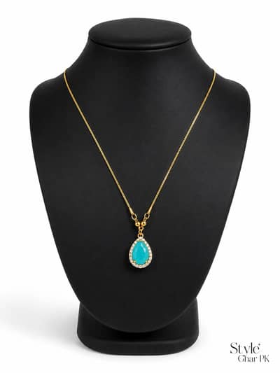 Elegant Golden Necklace With Turquoise Style pandant|New Fancy Jewelry