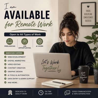 Available for web development, Marketing, add management, video edit