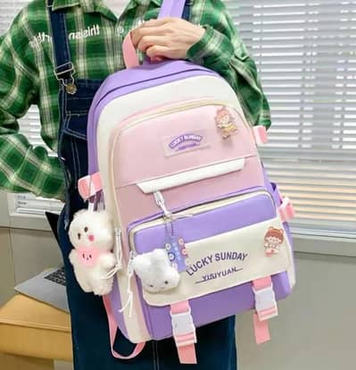 Purple Pink Multicolor Casual Backpack for College Girls