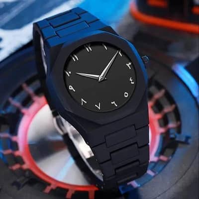 Men Carbon Fiber Watch Black Arabic Aura White Numbers