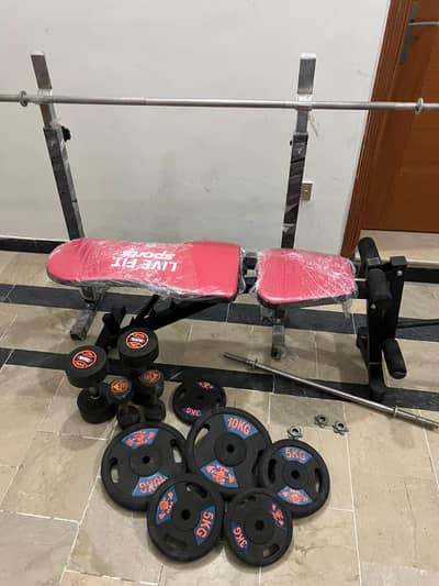 Adjustable bench rod plates dumbbells