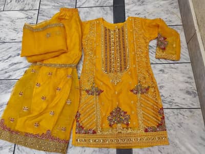 Mustard Yellow Embroidered 3-Piece Suit for Weddings & Parties