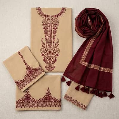 Eid shaadi Brown lawn embroided 3-piece set