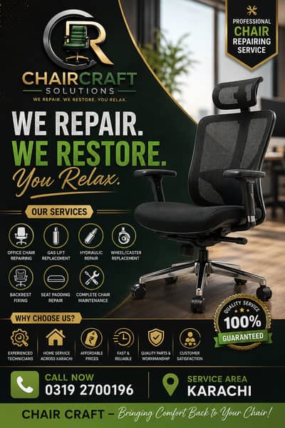 Revolving Chair /Office chair Repairing Gas Lift, Wheels & Hydraulic