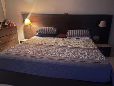 Solid Bed with side table and dressing for sale