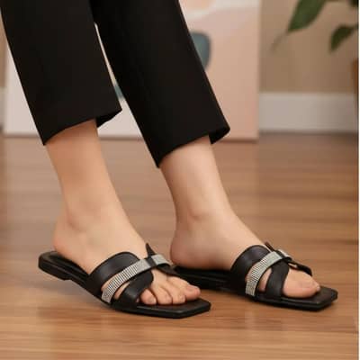 black crystal glide sandels for women