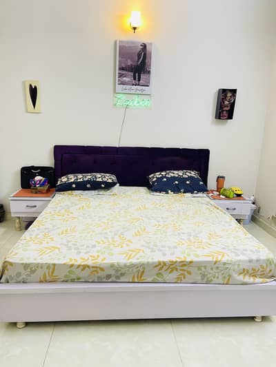 CUSHION BED SET ,  SIDE TABLE,  DRESSER , PURE WOOD