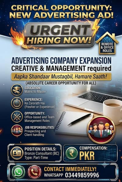 Urgent Hiring: Part Time 4 Hours Job | 25,000 - 35,000 | Male & Female