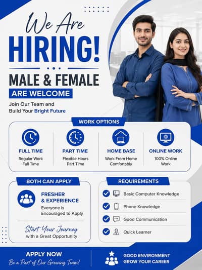 we are hiring staff male and female for online and office work in lhr