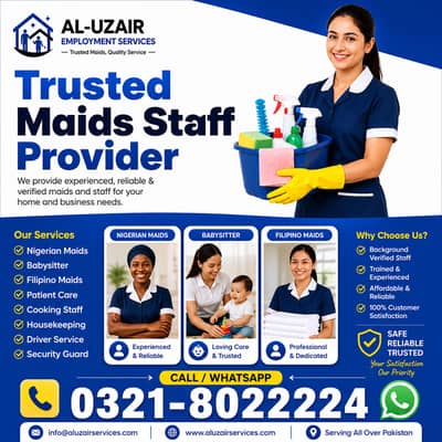 Maids / House Maids / cook / House chef / Baby Sitter maid available