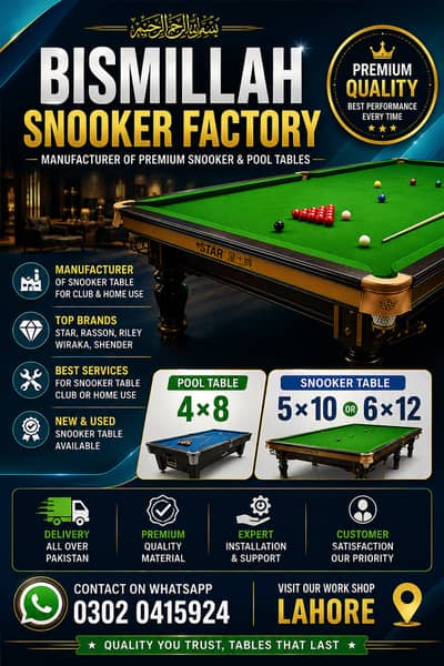 Snooker Tables Manufacturer in Lahore | New & Used Snooker Tables