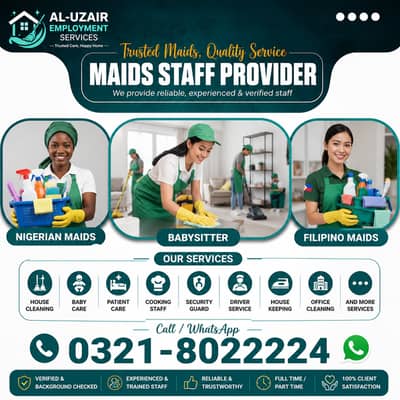 Maids / House Maids / cook / House chef / Baby Sitter maid available
