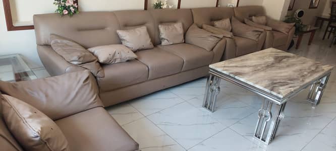 Leather sofa set big size with pillows complete