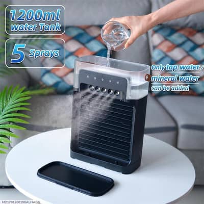 "Rechargeable Desk Fan 1200ml Water Tank 5 Sprays"