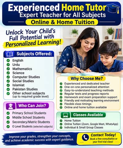Experienced Home Tutor Available for All Subjects