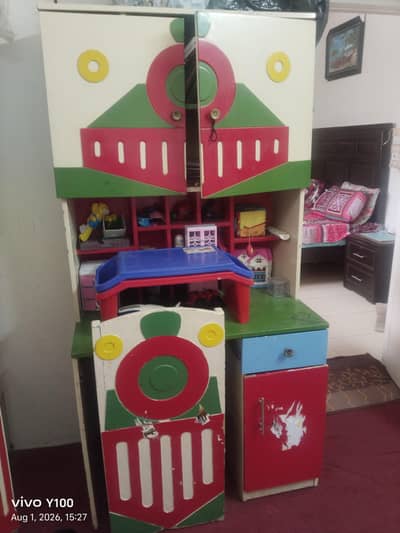 Kids retractable bunk bed along with Almirah and study table&chair
