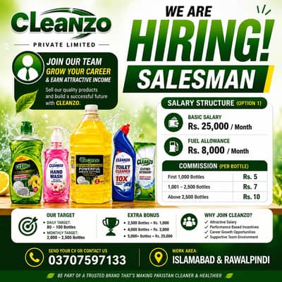 Salesman required for detergent company