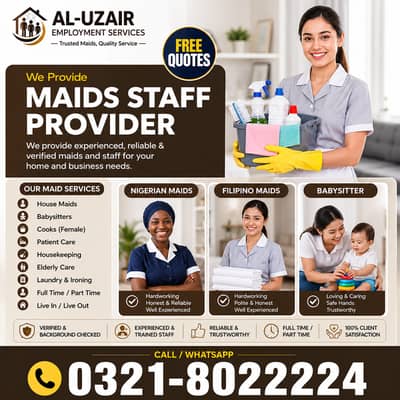 House Maids Babyistter Couple Nurse Patient Care Helper Maid Available