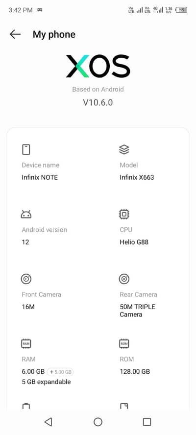 *Infinix NOTE X663 - Key Specs:* - *Android*: 12 with XOS V10.6. 0 - *P