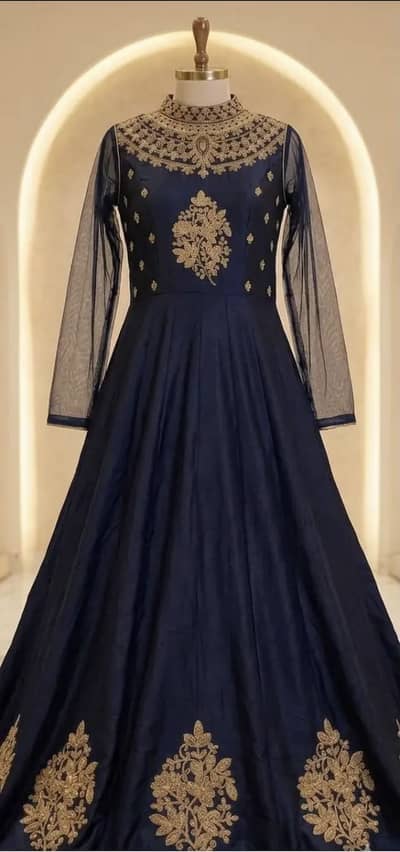 Royal Navy Blue Long Maxi with Heavy Golden Embroidery royal look