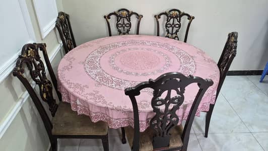 6-Seater Solid Wood Dining Table with Glass Top – Excellent Condition