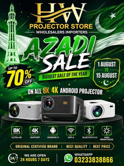 AZADI SALE 70% 4K FULL HD ANDROID PROJECTOR MULIYMEDIA LED PROJECTOR