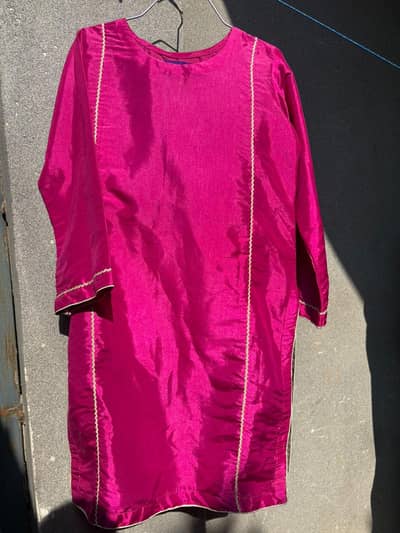 Elegant Magenta Satin 3 Piece Suit with Fancy Purple Dupatta