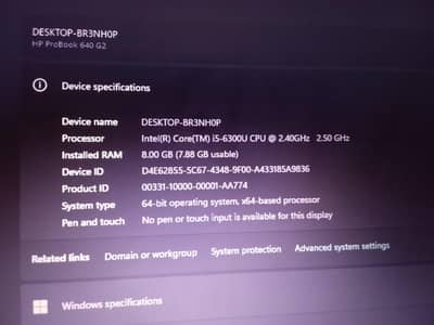 hp laptop core i5 6 ganration 8 GB ram 250 SSD
