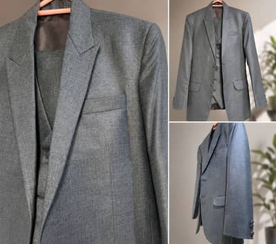 Bluish grey mens 3 piece suit