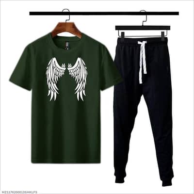 Men's White Graphic T-Shirt & Black Trouser Set |Casual Summer Sports