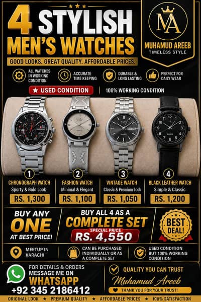 Men's Stylish Watches – 100% Working Condition