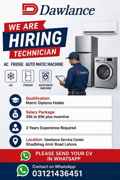 Dawlance Service Center Lahore – Hiring Experienced Technicians