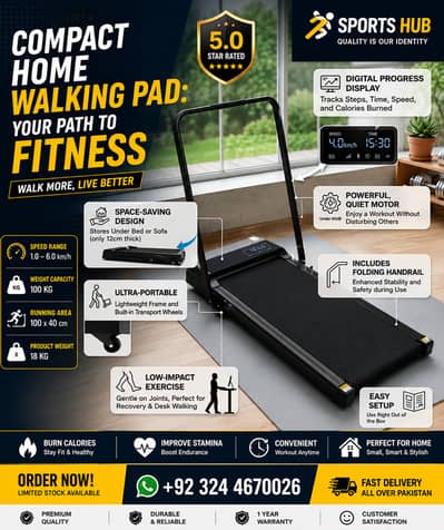 Sports Hub Folding Walking Pad Treadmill | Home Fitness Machine |