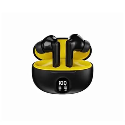 Black 385 Earbuds with ANC and yellow design