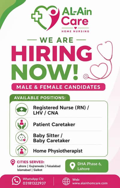 Urgent Hiring: Home Care Nurses, Caretakers & Babysitters Male/Female