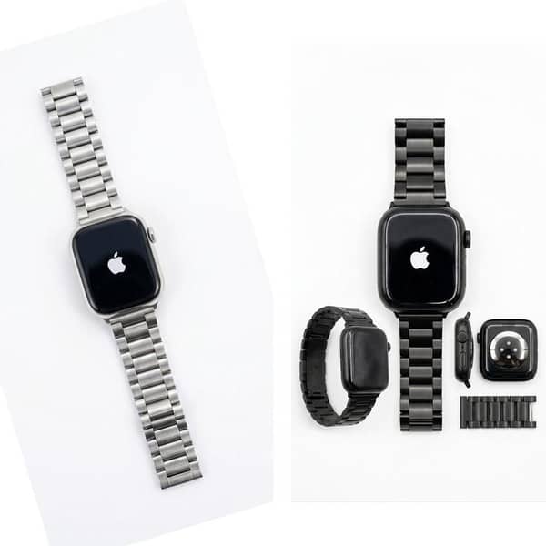 Apple Logo Smart Watch with Stainless Steel Metal Chain Strap Luxury And Premium Black And Silver Smartwatch