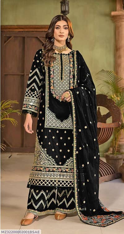 block embroidered unstitched viscose suit