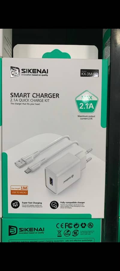 SIKENAI Smart Charger 2.1A Quick Charge Kit (USB to Micro, 1M Cable)