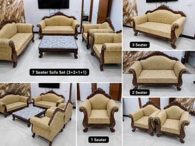 Chinioti Solid Teak Wood Sofa Set 7 Seater (3+2+1+1) – As Good As New