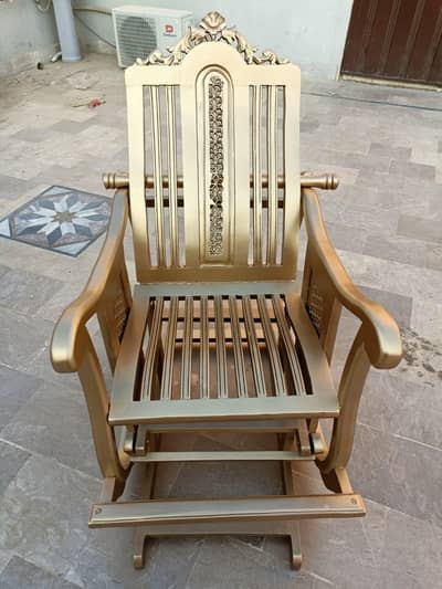 Beautiful New Rocking Chair With Golden Deco Paint Sheesham Wood