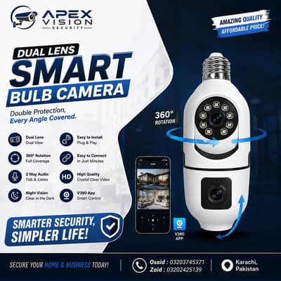 Dual Lens WiFi Bulb Camera 360° | Two Way Audio | Night Vision