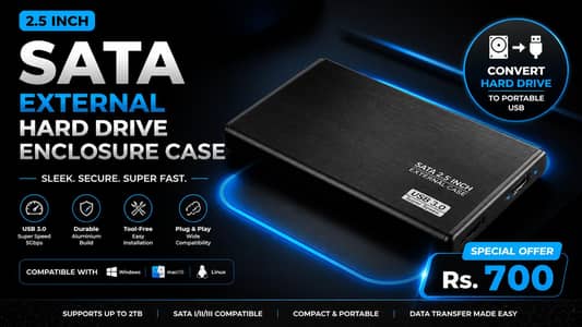 2.5" Hard Drive External Case USB 2.0 to SATA Enclosure