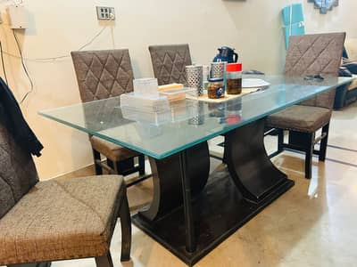 Dining Table - 6 seater dining table - Glass top dining with 6 chairs