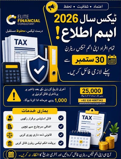 Tax Consultant, Sales Tax, Income Tax Return, FBR, Tax Filer, NTN,SECP