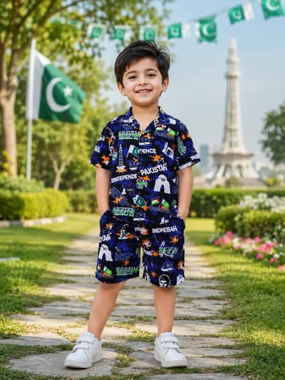 14 August 2 Pcs Dhanak Shirt and Shorts set 3 to 8 year boys