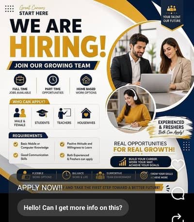 We are hiring staff for work.