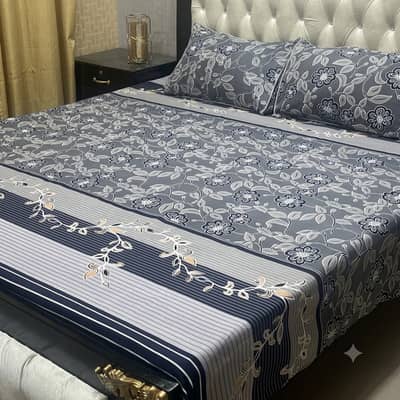 3 Pcs Crystal Cotton Printed Double Bedsheet DELIVERY AVAILABLE