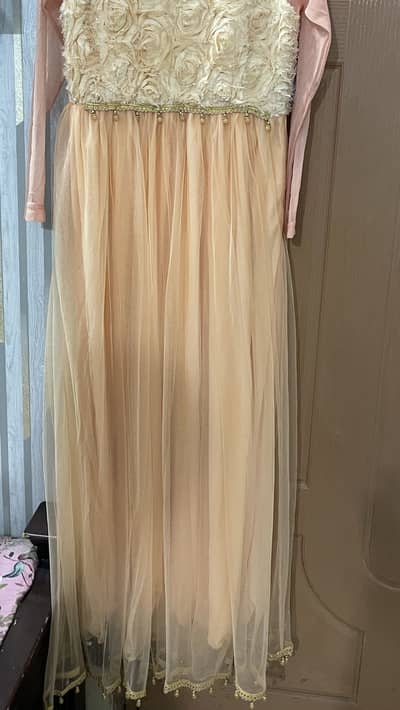TOLEEN Peach Net Maxi Dress with Dupatta and inner