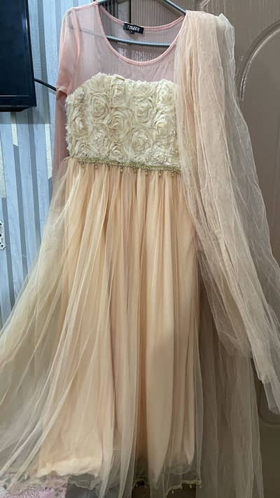 TOLEEN Peach Net Maxi Dress with Dupatta and inner