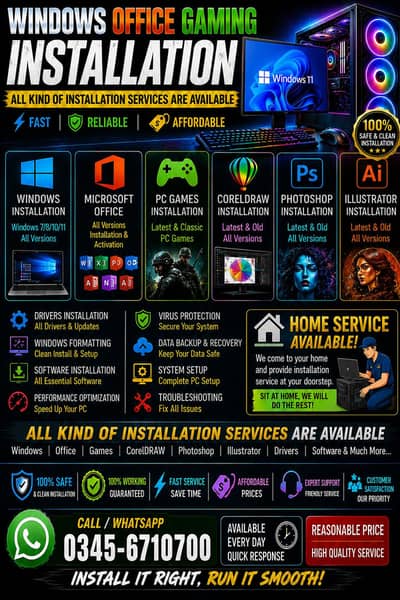 All king of INSTALLTION AVAILABLE
